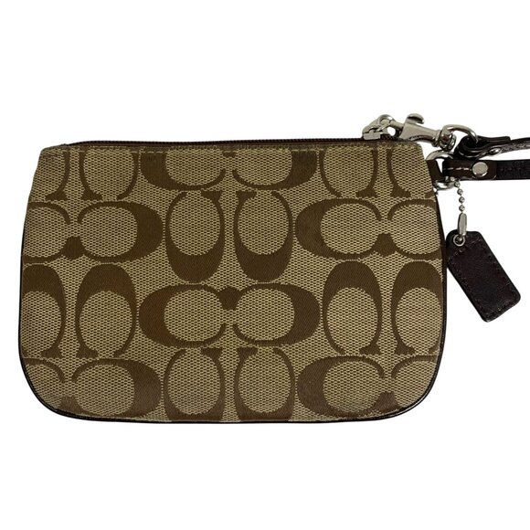 Coach Signature C Wristlet Clutch Tan/Brown Canvas/Leather Small Purse Hang Tag - Picture 3 of 6